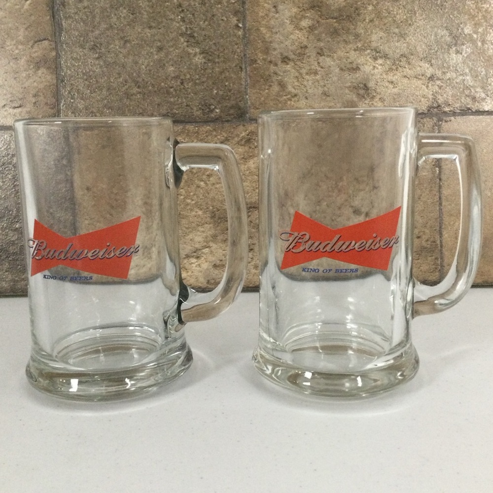 👛(ANY 2/$20) Pair of BUDWEISER Transparent Beer Mugs 12oz Capacity